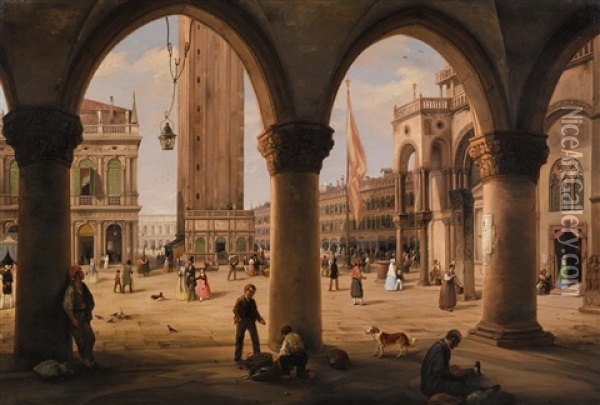 Piazza San Marco And The Campanile Oil Painting - Carlo Canella