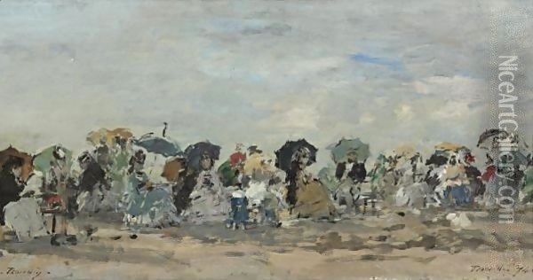 Sur La Plage A Trouville Oil Painting - Eugene Boudin