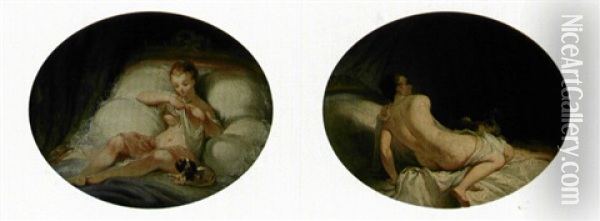 La Puce (+ Le Reveil; Pair) Oil Painting - Alexandre-Evariste Fragonard