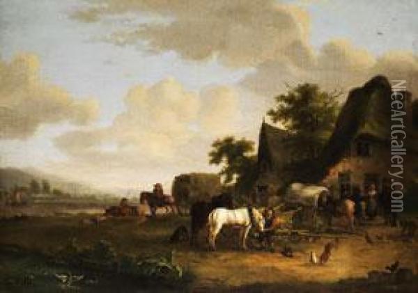 Pferde Bei Der Futterrast Oil Painting - Philips De Backer