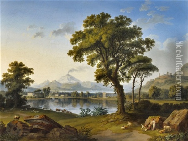 Landschaft Mit Sizilianischen Tempeln Oil Painting - Jacob Philipp Hackert