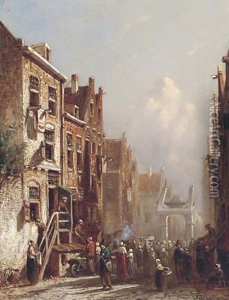 Een Gezigt in de Jodenbuurt the Jewish quarter, Amsterdam Oil Painting - Pieter Gerard Vertin