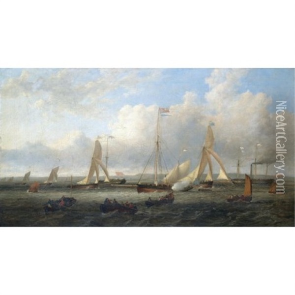 Royal Eastern Yacht Club Regatta, Leith Roads, 1834 Oil Painting - Edmund Thornton Crawford