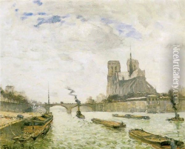Paris, Notre-dame And The Seine Oil Painting - Frank Myers Boggs