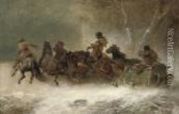 Running From The Wolves Oil Painting - Adolf Schreyer