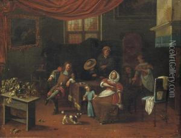 A Merry Company In An Interior Oil Painting - Richard Brakenburgh