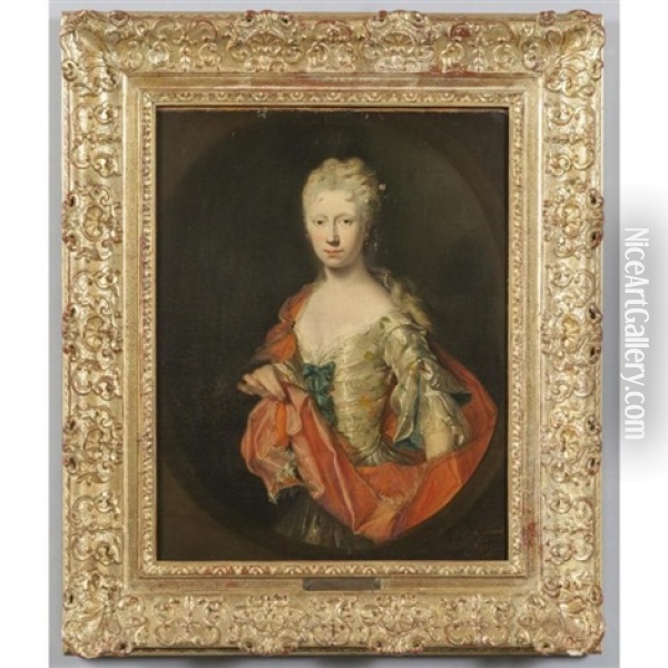 Ritratto Di Giovane Dama Con Scialle Rosso Oil Painting - Cornelis Troost