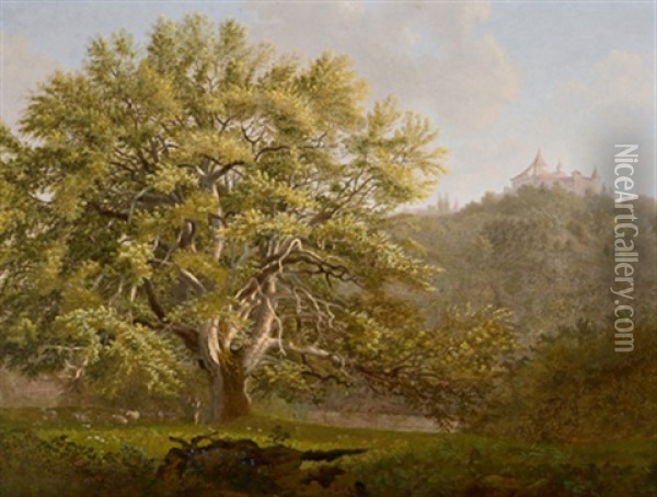 Romantische Landschaft Mit Blick Auf Ein Schlos (schlos Eulenburg?) Oil Painting - Joseph Brunner