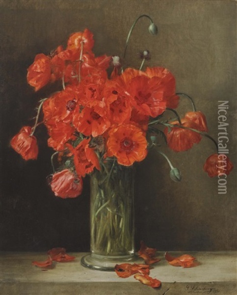 Corn Poppy In Glass Vase Oil Painting - Gabriel Schachinger