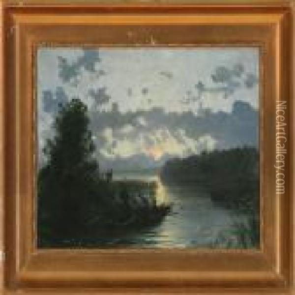 Lake At Moonlight Oil Painting - Vilhelm Peter C. Kyhn