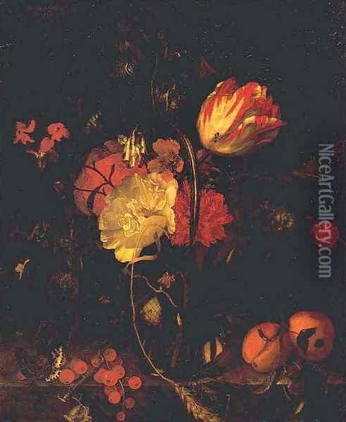 Flowers and Fruit 1670s Oil Painting - Maria van Oosterwijk