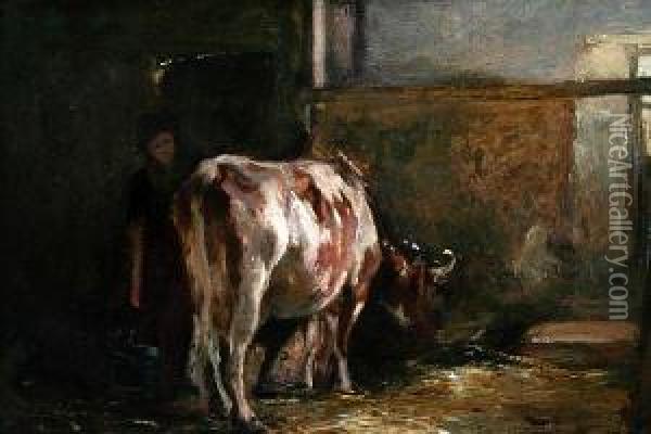 Interior Of A Byre Oil Painting - James Lawton Wingate