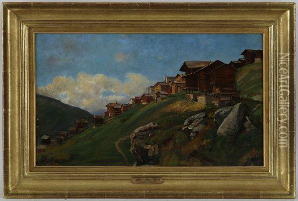 Chalets Dans La Montagne Oil Painting - Jean Philippe George-Juillard