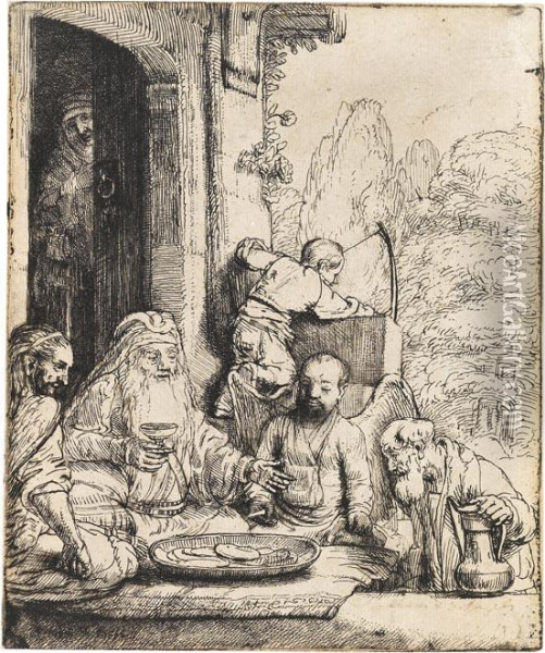 Abraham Die Engel Bewirtend Oil Painting - Rembrandt Van Rijn