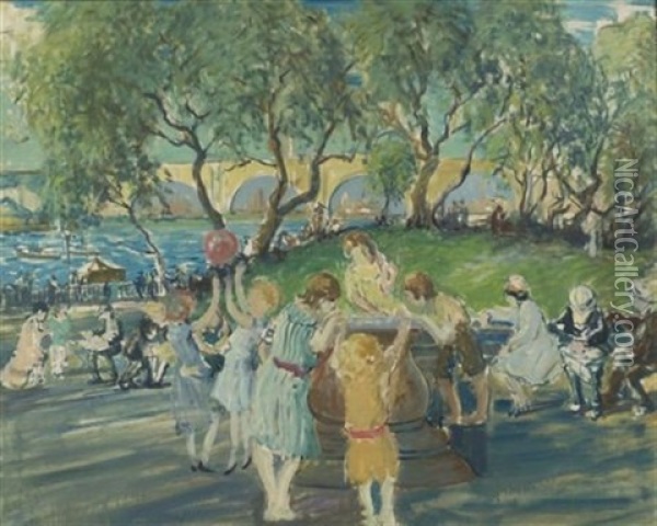 At The Fountain Oil Painting - Arthur Clifton Goodwin