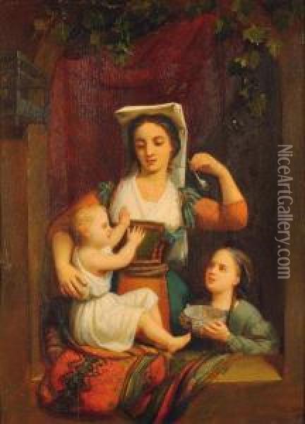 Jeune Napolitaine Et Ses Deux Enfants Oil Painting - G. M. Wauters