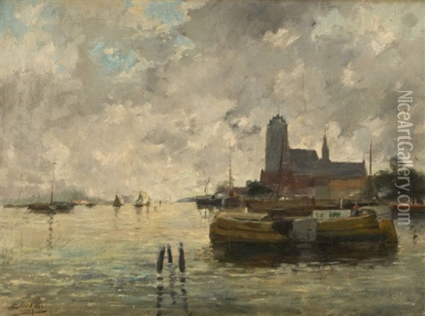 La Meuse A Dordrecht Oil Painting - Ernest Jean Joseph Godfrinon