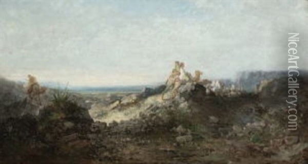 Karawane In Felsiger Landschaft. Bianco Oil Painting - Pietro Bianco Bortoluzzi