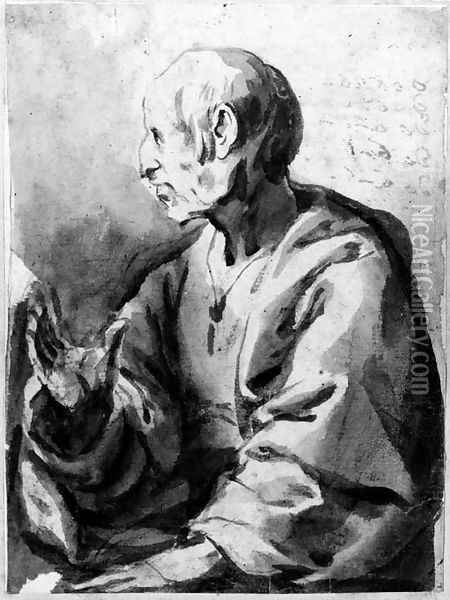 A saint in profile to the left, half-length, raising his left hand Oil Painting - Francisco De, The Elder Herrera