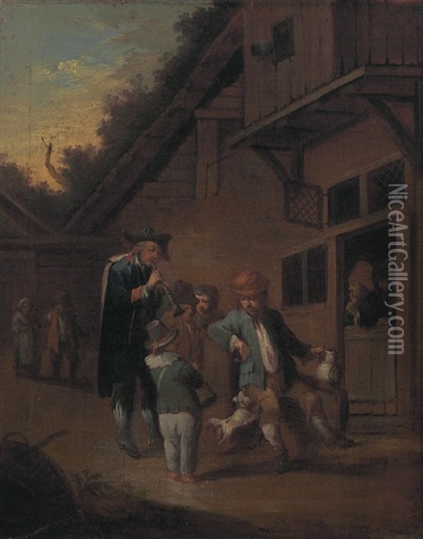 Strasenmusikanten Vor Einer Schenke Oil Painting - Johann Conrad Seekatz