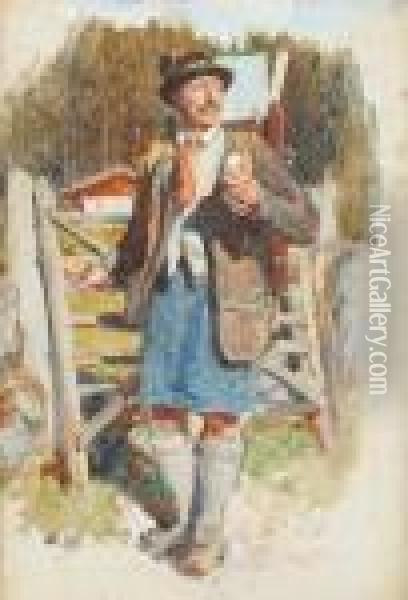 A Gentleman In Alpine Attire Oil Painting - Sir Hubert von Herkomer