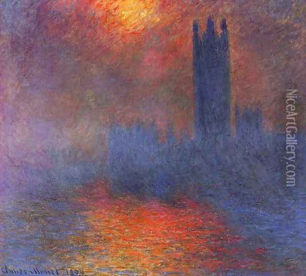 Houses of Parliament, Effect of Sunlight in the Fog I Oil Painting - Claude Oscar Monet