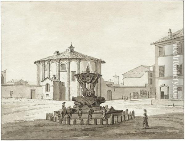 Tempel Des Hercules Victor In Rom Oil Painting - Daniel Dupre