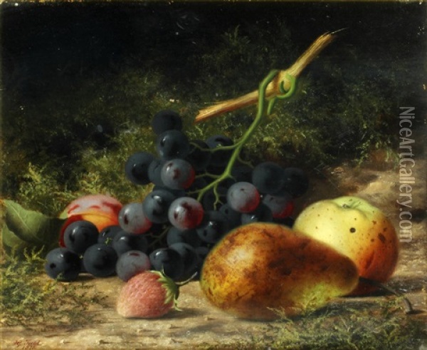 Still Life Of Fruits And Moss Oil Painting - Henry George Todd