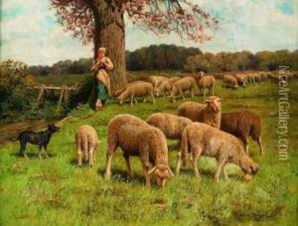 La Bergere Et Ses Moutons Oil Painting - Maurice Rousseau