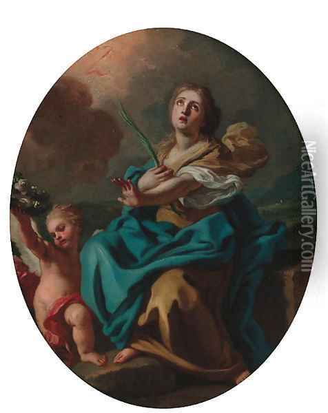 A female saint with a putto Oil Painting - Francesco de Mura