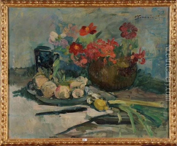 Nature Morte Aux Legumes Et Aux Fleurs Oil Painting - Victor Simonin