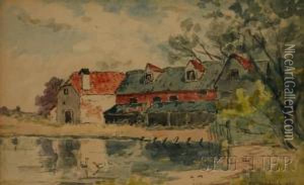 Landscape With Farmstead And Pond Oil Painting - Frank Henry Shapleigh