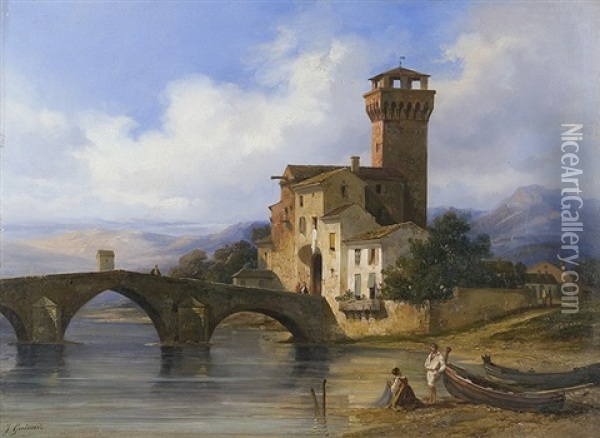 Bridge Architecture In Italy Oil Painting - Jacques Guiaud