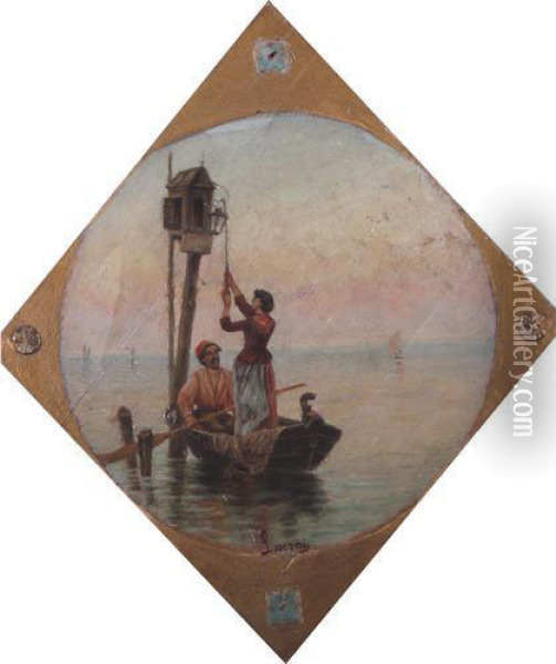 Lanterna Nella Laguna Oil Painting - Luigi Luvoni
