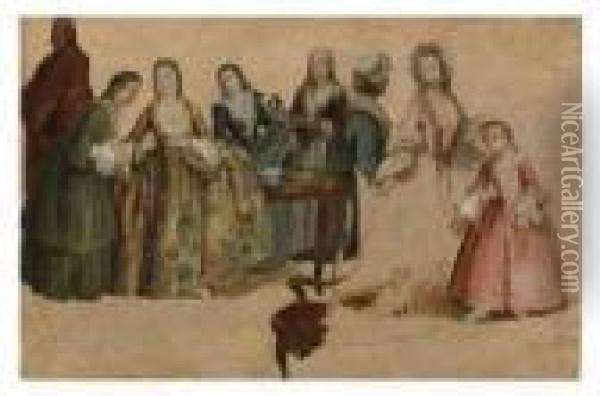 An Elegant Company - A Sketch Oil Painting - Pietro Longhi