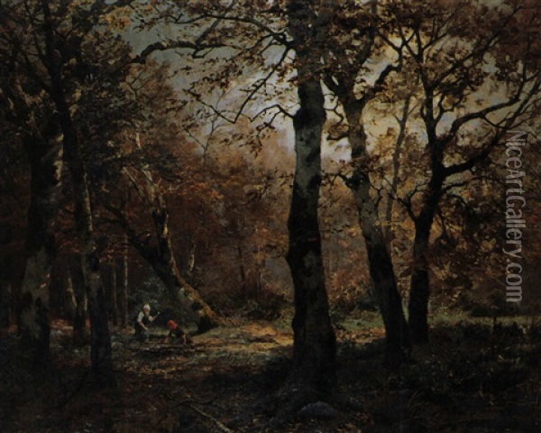 Die Reisigsammlerinnen Im Wald Oil Painting - Heinrich Boehmer
