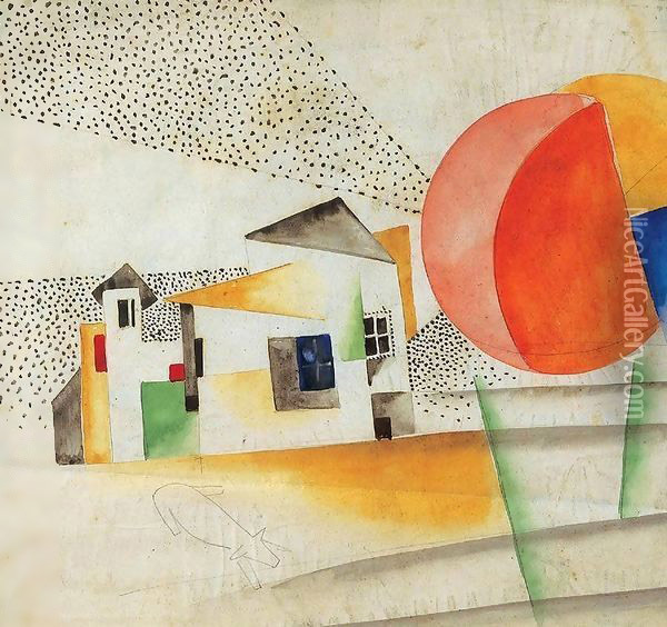 Dissolving Houses 1920s Oil Painting - Aurel Bernath