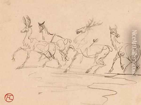 Cerfs et biches Oil Painting - Henri De Toulouse-Lautrec