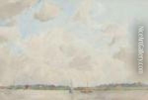 Broadland Landscape With Boats Oil Painting - Arthur John Trevor Briscoe