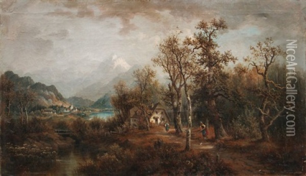 Alpenlandschaft Oil Painting - Josef Burgaritzky