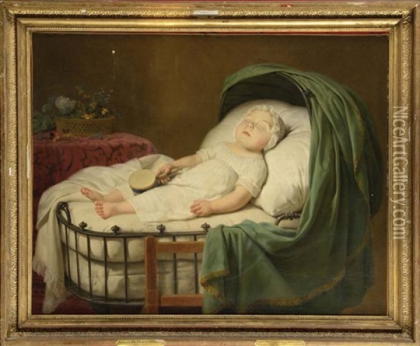 Le Jeune Baron Idesbalde Philippe Van Der Gracht De Fretin Endormi Oil Painting - Ferdinand de Braekeleer the Elder