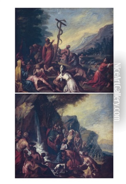 Mose Fa Scaturire L'acqua Dalla Roccia Oil Painting - Domenico Gargiulo