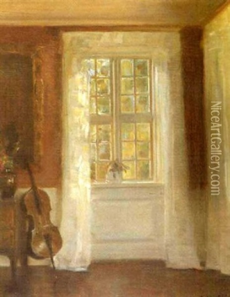Stilla Interior Med Cello Oil Painting - Carl Vilhelm Holsoe