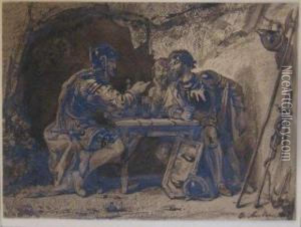 Scene Medievale Avec Soldats. Oil Painting - Charles Soubre