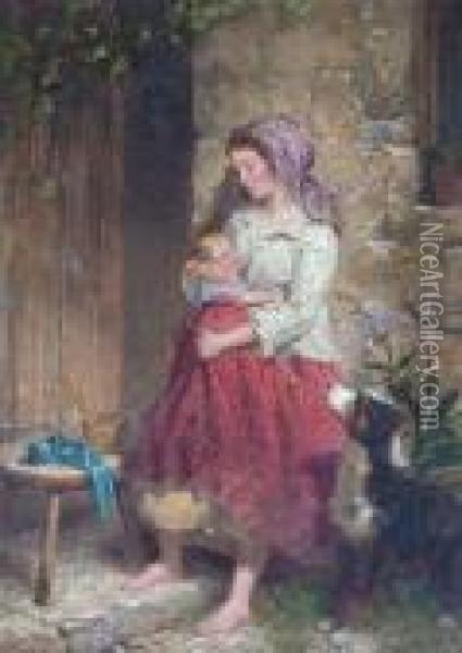 Maternal Cares Oil Painting - Isaac Henzell