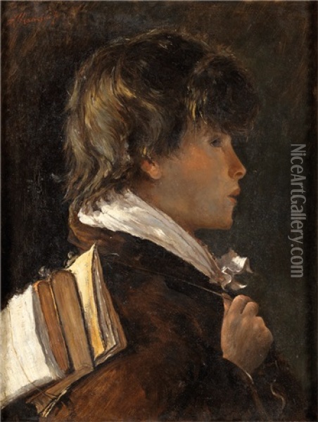 Portrait De Jeune Ecolier Oil Painting - Antonio Mancini
