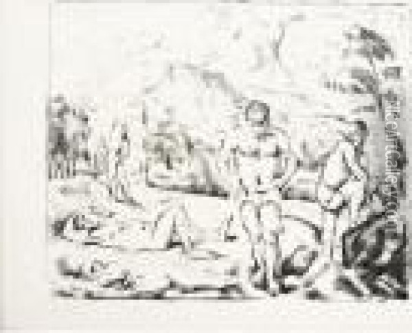 Les Baigneurs (large Plate), (venturi 1157; Druick I) Oil Painting - Paul Cezanne