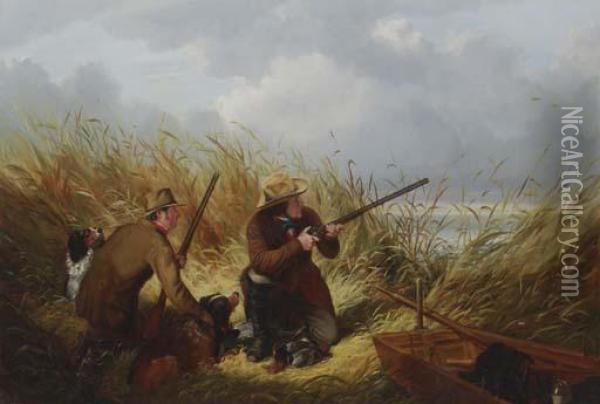 Duck Shooting Over Decoys Oil Painting - Arthur Fitzwilliam Tait