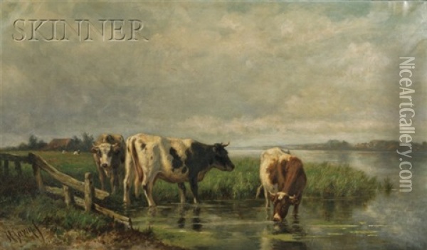 Cattle Watering Oil Painting - Hendrik Savry