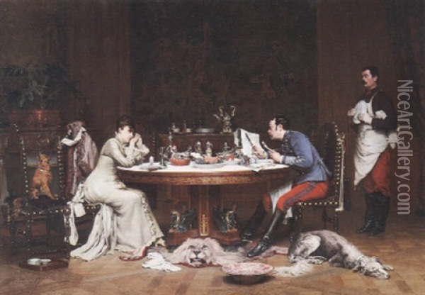 Un Mariage De Raison Oil Painting - Louis Auguste Georges Loustaunau